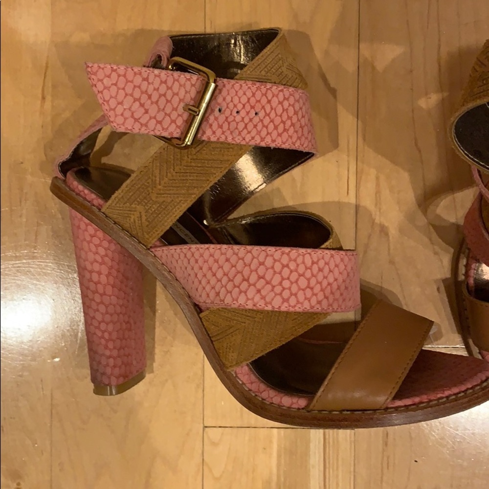 Cynthia Vincent pink brown strap heels